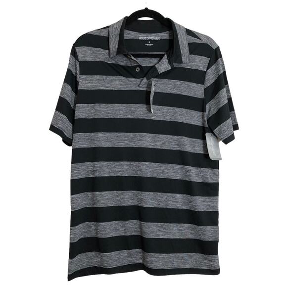 NWT Great Northwest Clothing Company Black & Gray Striped Performance Polo Small - Picture 1 of 5